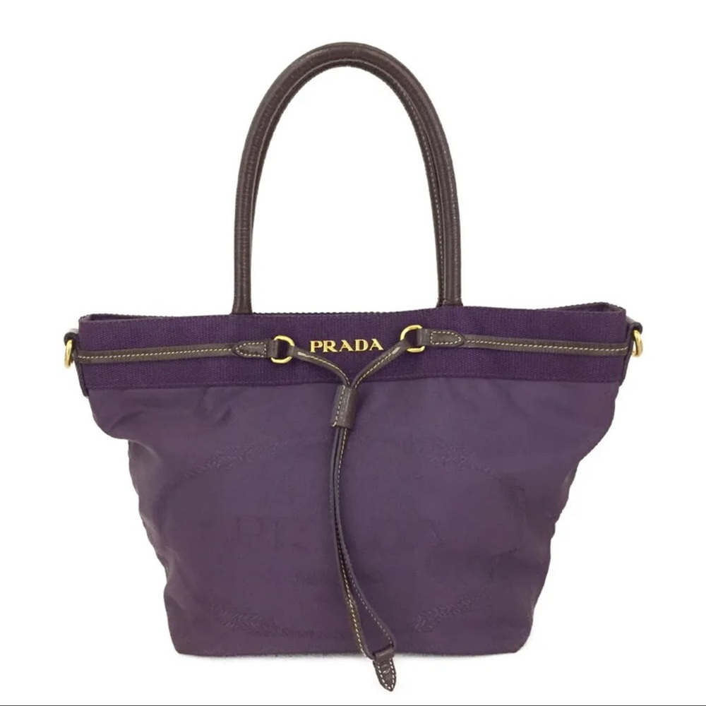 Prada purple nylon tote with patten leather trim EUC